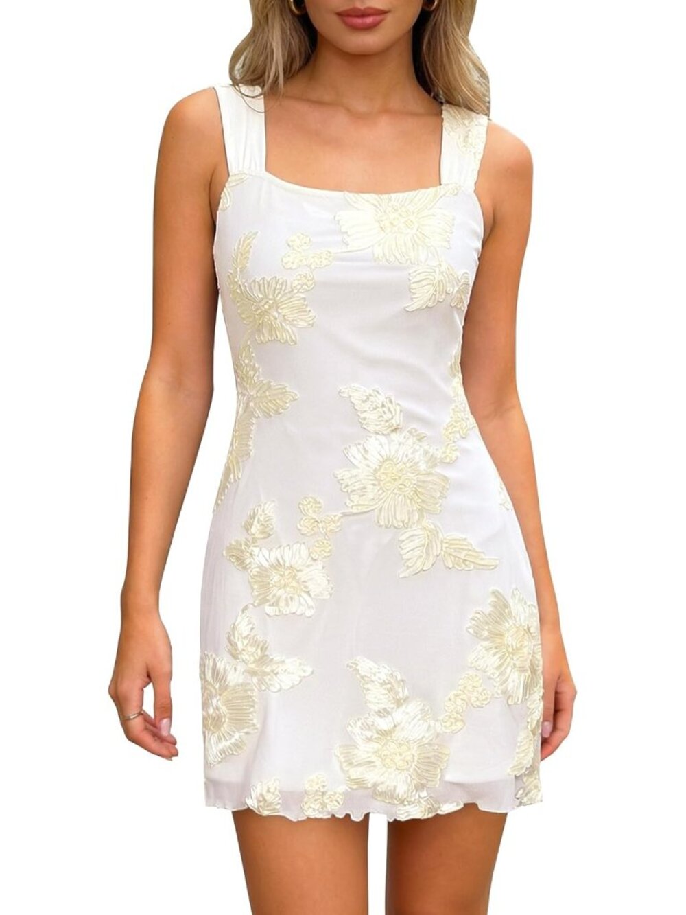 Elegant Floral Embroidered Mini Dress for Summer 2026